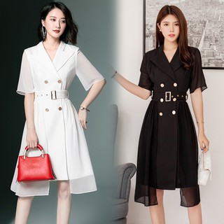 Váy cổ vest phối voan - vbeo330