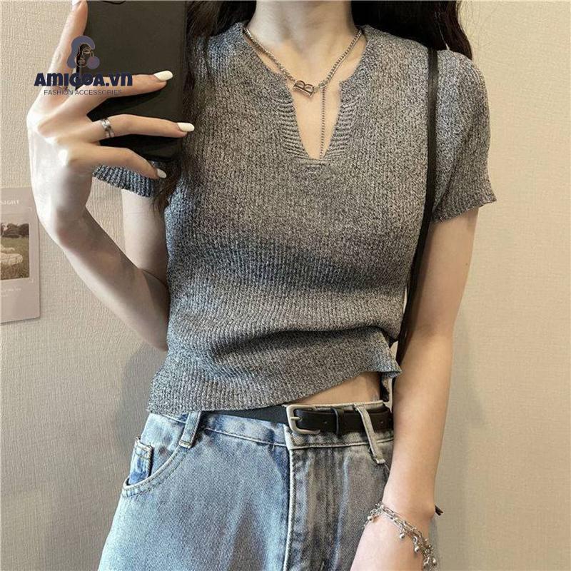 ✨✨Áo thun nữ ngắn tay cổ chữ V thời trang Hàn Quốc