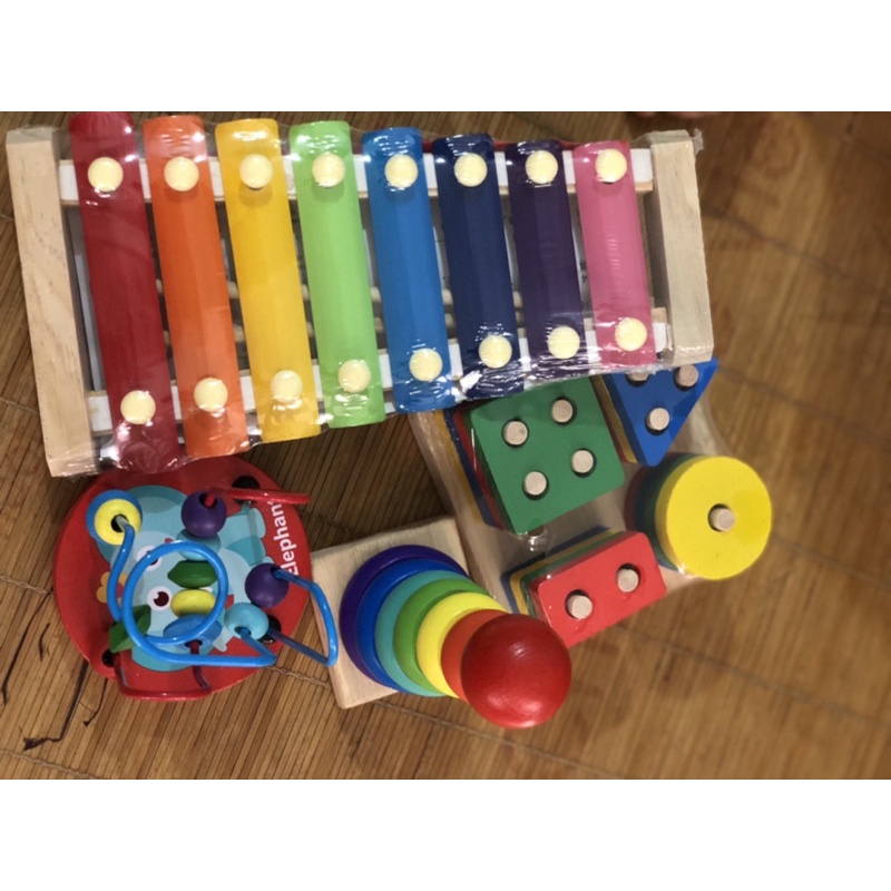sét 7 món đồ chơi gỗ phát triển trí tuệ cho bé từ sơ sinh