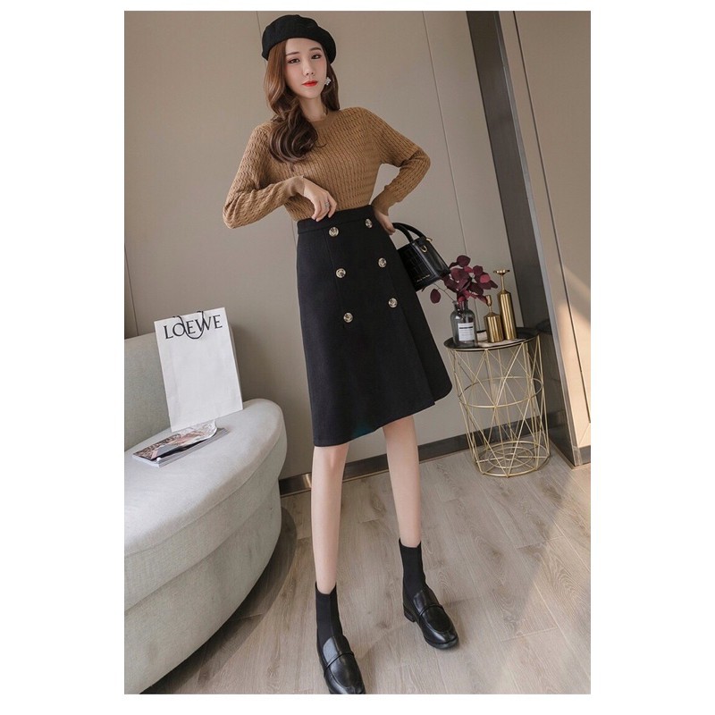 Chân váy nữ kiểu chữ a phối hai hàng cúc dài qua gối cực xinh váy đẹp nhất 2021 | BigBuy360 - bigbuy360.vn