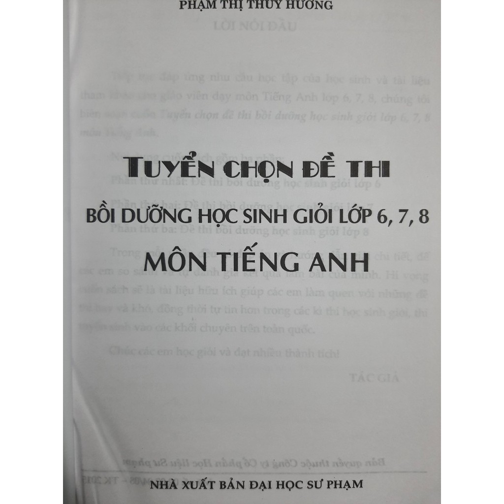 Sách Tuyển chọn đề thi bồi dưỡng Học Sinh Giỏi Lớp 678 môn Tiếng Anh