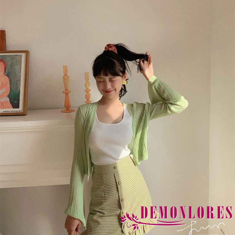 Áo cardigan dệt kim tay dài cổ chữ V màu trơn dáng rộng phối nút thời trang cho nữ