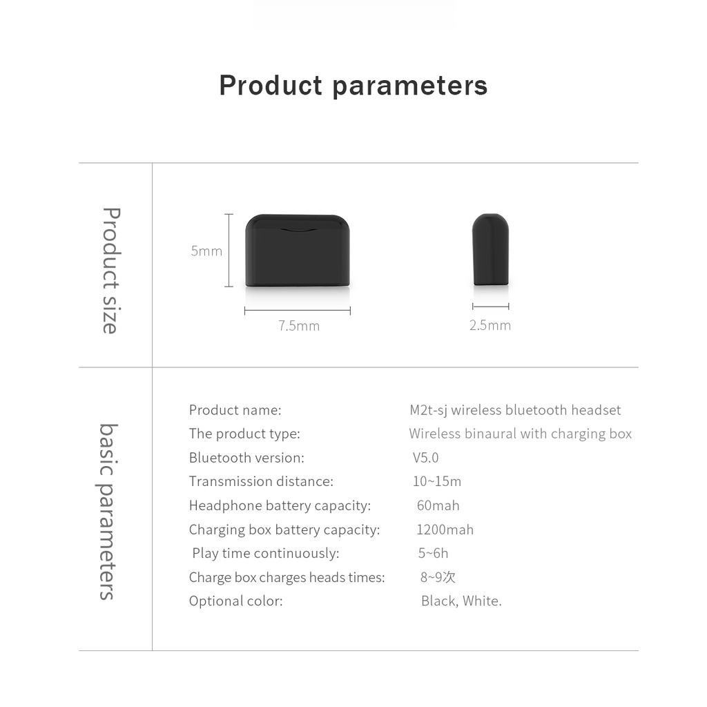 Tai nghe bluetooth không dây M2T giảm ồn thông minh gọi thoại rõ ràng âm thanh surround lập thể kết nối bluetooth 1200mA