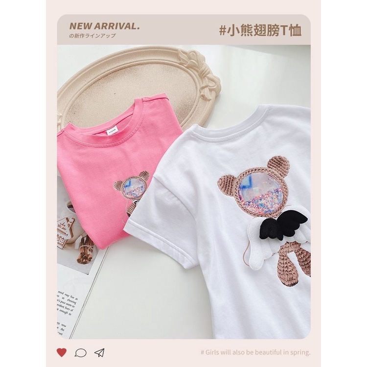 Áo Thun Cotton Ngắn Tay Cổ Tròn In Chữ Thời Trang Mùa Hè Cho Bé Gái