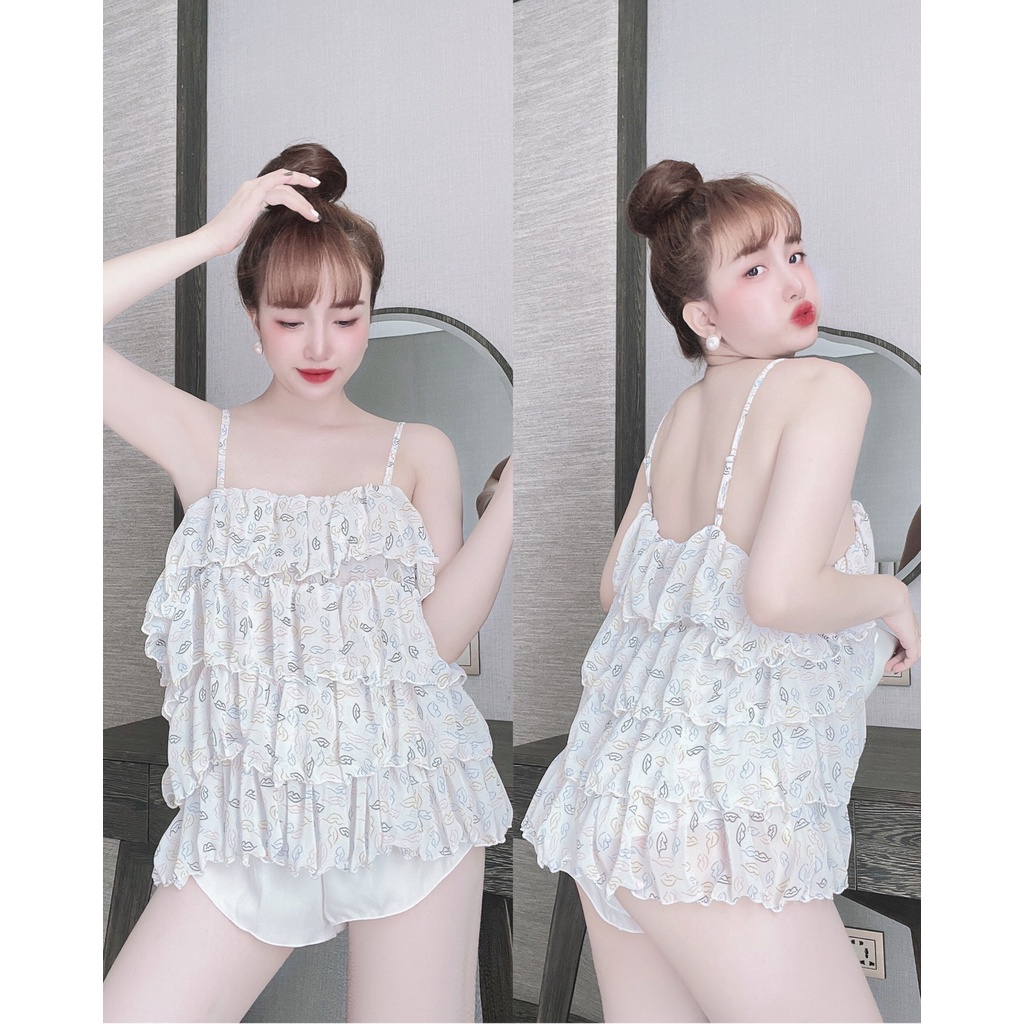 Đồ Ngủ Sexy Nữ, Bộ Chiffon 4 Tầng Cực Xinh Dưới 70Kg