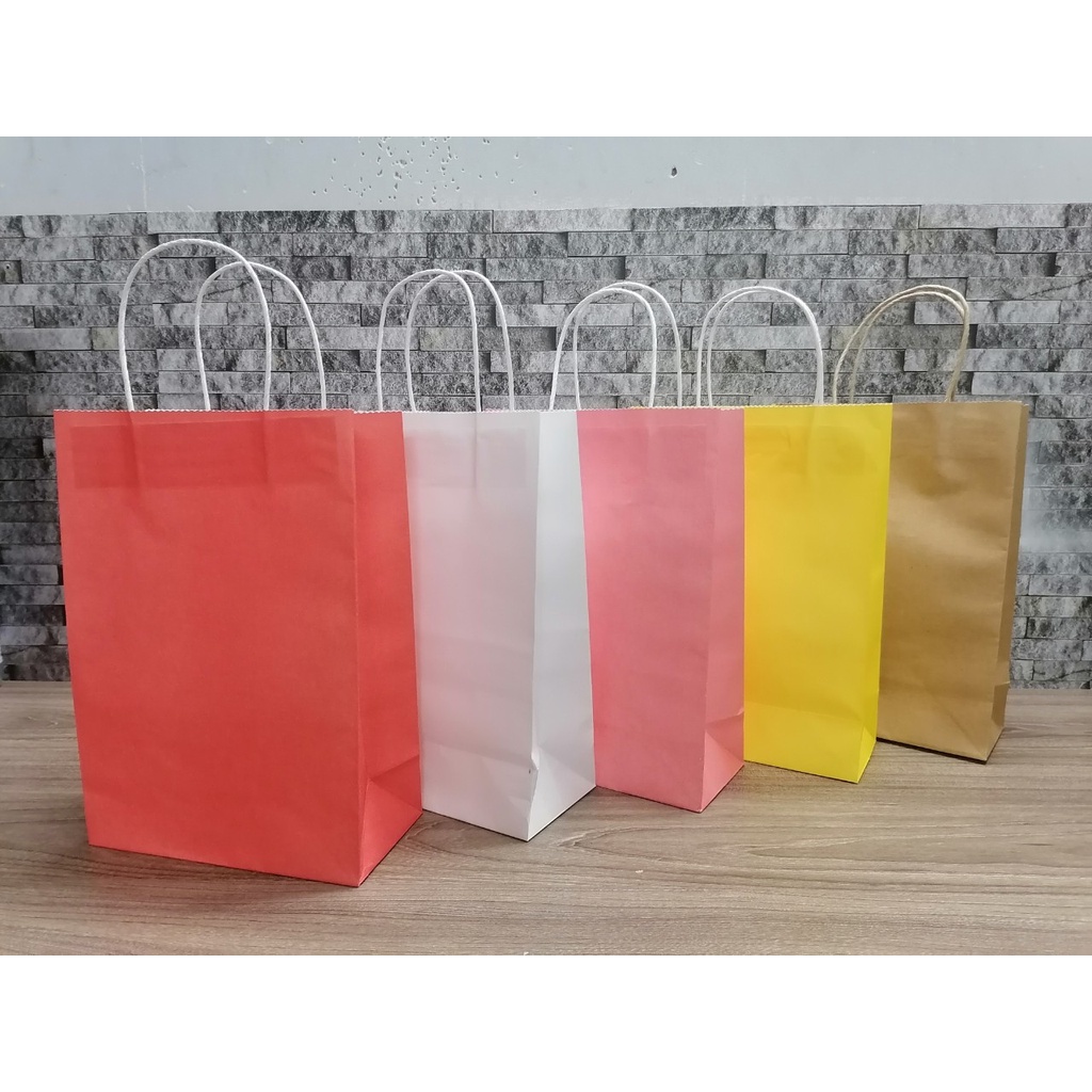 [10 Cái] Túi giấy kraft nhiều màu, túi giấy màu hồng, túi giấy màu vàng, túi giấy màu đỏ (21x30x10)cm