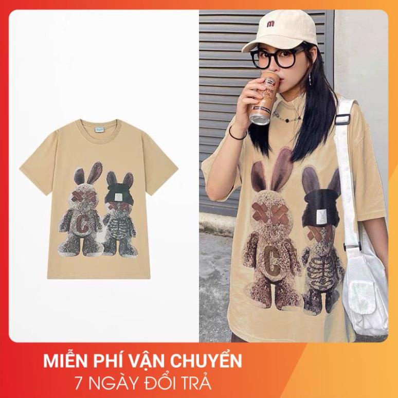 Áo Thun Thỏ Chữ C 3158 24AP Nữ [FREESHIP]  Phông form rộng tay lỡ in retro, pull cộc ngắn vintage cá tính Ulzzang