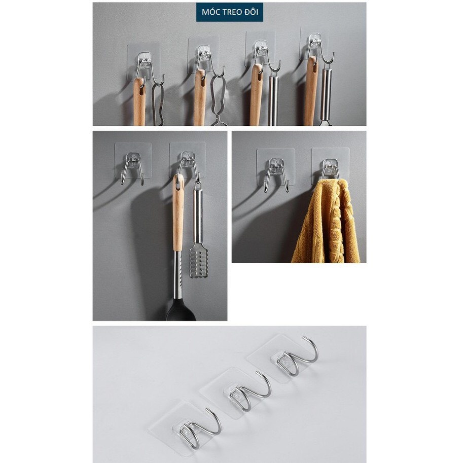 Móc Dán Tường Inox 2 râu Siêu Chịu Lực Treo Muôi Chữ V