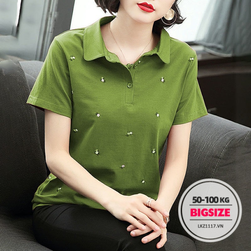 Áo kiểu trung niên nữ Bigsize Áo thun nữ trung niên cho mẹ polo form rộng tay ngắn cổ bẻ mùa hè Phong cách hàn quốc Thời Trang trẻ trung sang trọng đẹp cao cấp