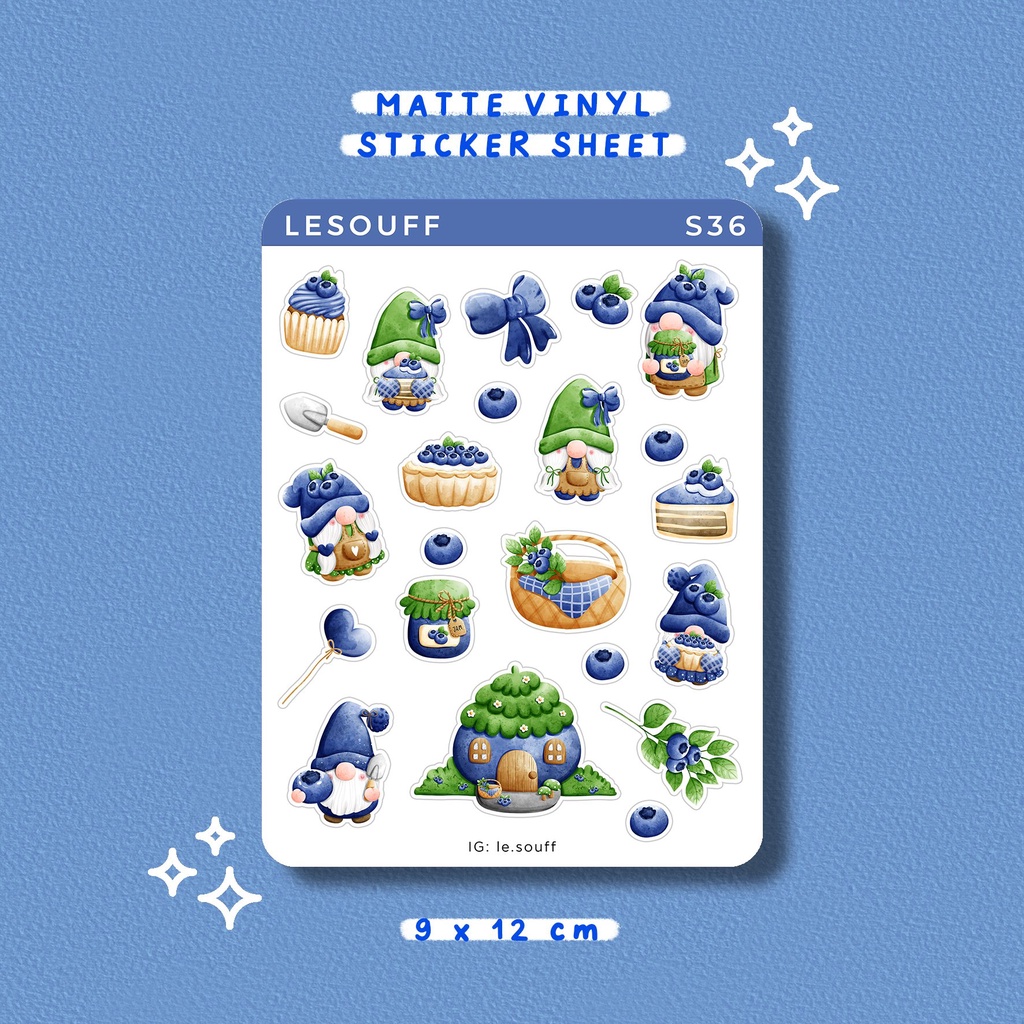 S36 S37 - Sticker chú lùn việt quất, blueberry, bullet journal, hình dán sổ tay dễ thương - Lesouff