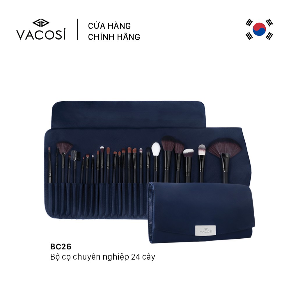 Combo Bộ Cọ Chuyên Nghiệp VACOSI 24 cây và Bóp Da Xanh BC26