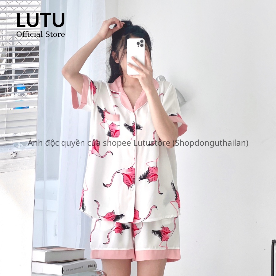 Bộ Pijama Lụa Cộc Tay Phối Viền Hàng Thiết Kế Cao Cấp Chất Mềm Mịn Mát | BigBuy360 - bigbuy360.vn