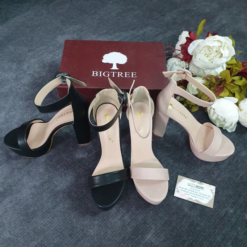 Giày cao gót sandal Bigtree đế trụ cao 13cm - Màu nude và đen- Hình thật SP