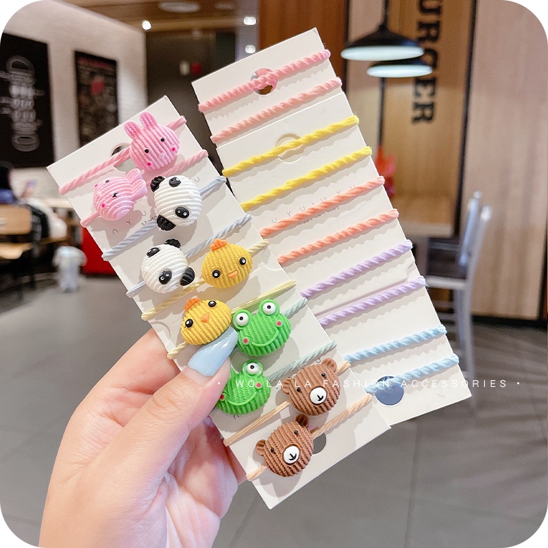 Bộ 10 dây cột tóc cao su đính hình nhựa resin hoạt hình xinh xắn cho bé yêu