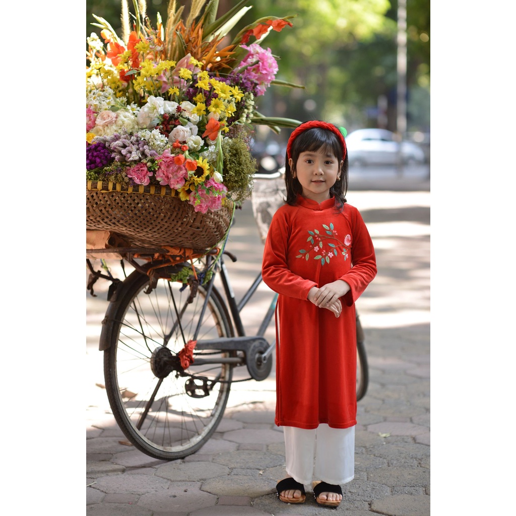 Áo dài bé gái kèm bờm 2021 siêu xinh