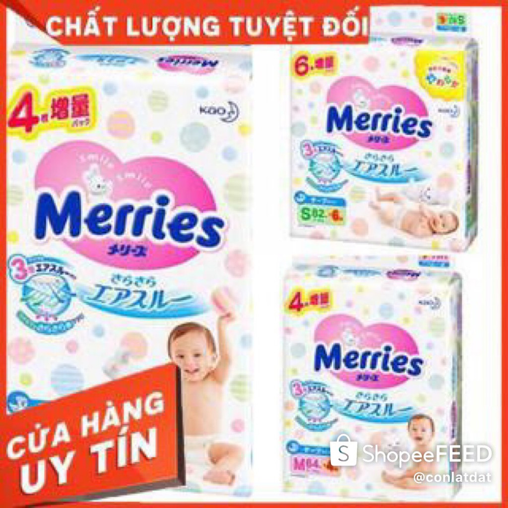 Bỉm Meries cộng miếng Nội Địa Nhật (quần/dán)size NB90+6 / S82+6 / M64+4 / L58 / M58+6 / L44+6 / XL38+6 / XXL26+2