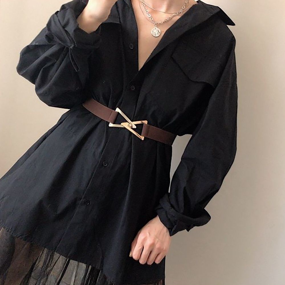 Thắt lưng vải bạt mỏng co giãn khóa kim loại hình tam giác nhiều màu thanh lịch kiểu Hàn cho nữ