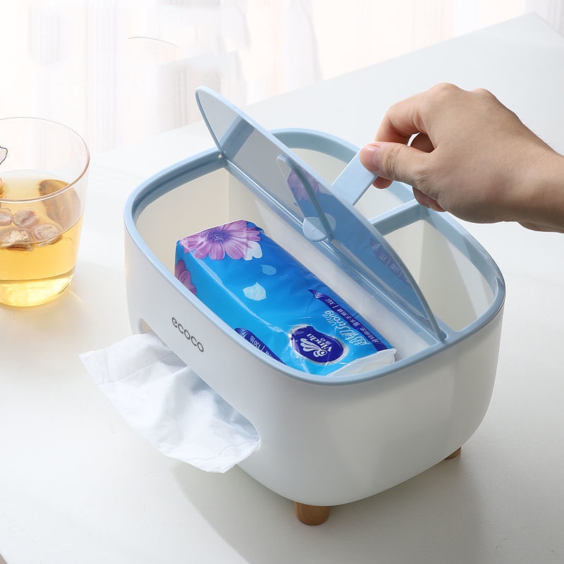 Hộp Đựng Giấy Để Bàn Thông Minh ECOCO E2009 - Hộp Giấy Ăn Đa Năng Kèm Khay Để Điện Thoại, Điều Khiển...