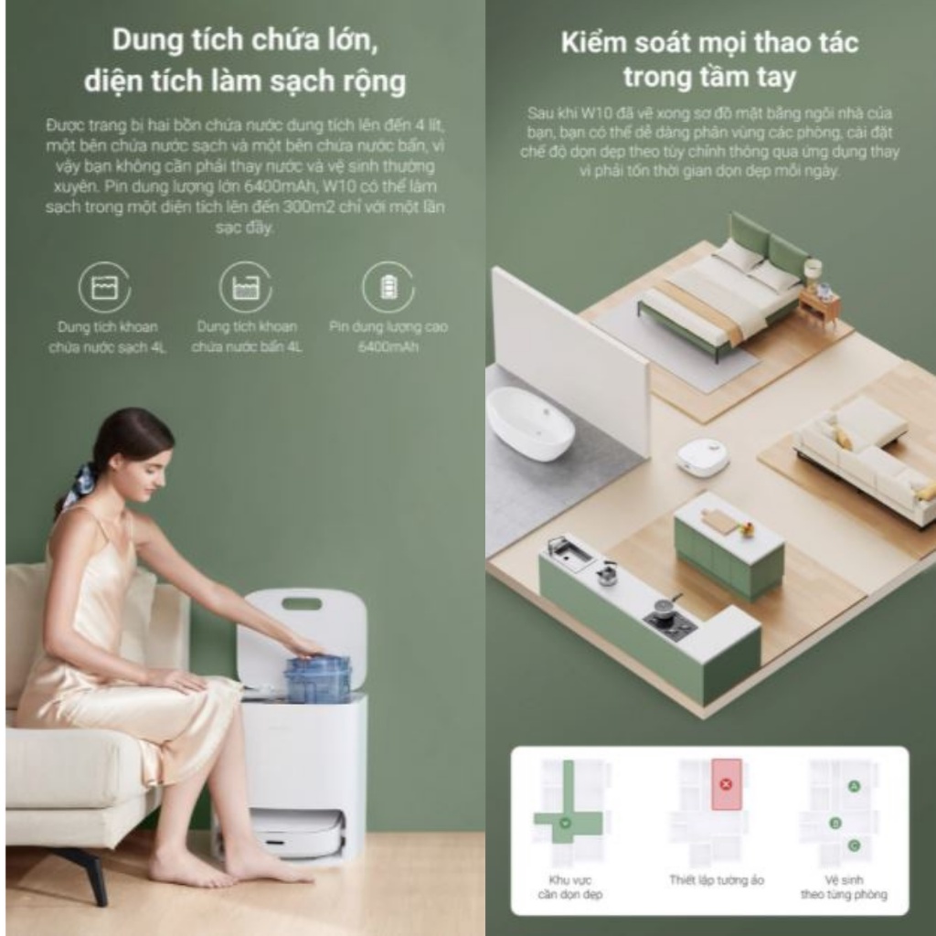Robot hút bụi lau nhà tự giặt giẻ sấy khô Dreame Bot W10 - Bản Quốc Tế - Bảo hành chính hãng 12 tháng