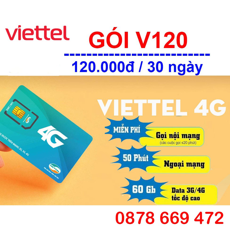 Sim 4G Viettel V120 2Gb/Ngày Giá Rẻ Trọn Gói 1 Năm Chỉ Dùng Mạng