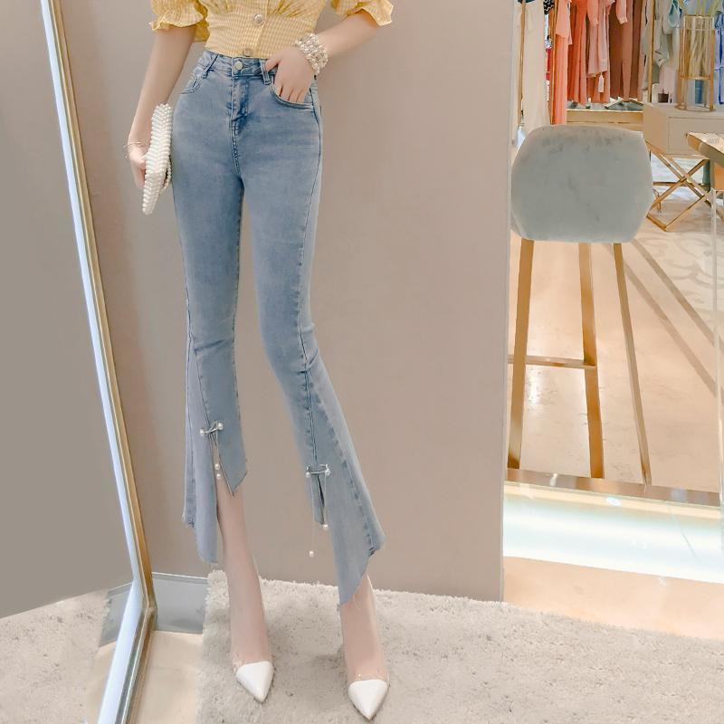 Quần jeans lưng cao kiểu dáng xinh xắn thời trang Hàn Quốc cho nữ