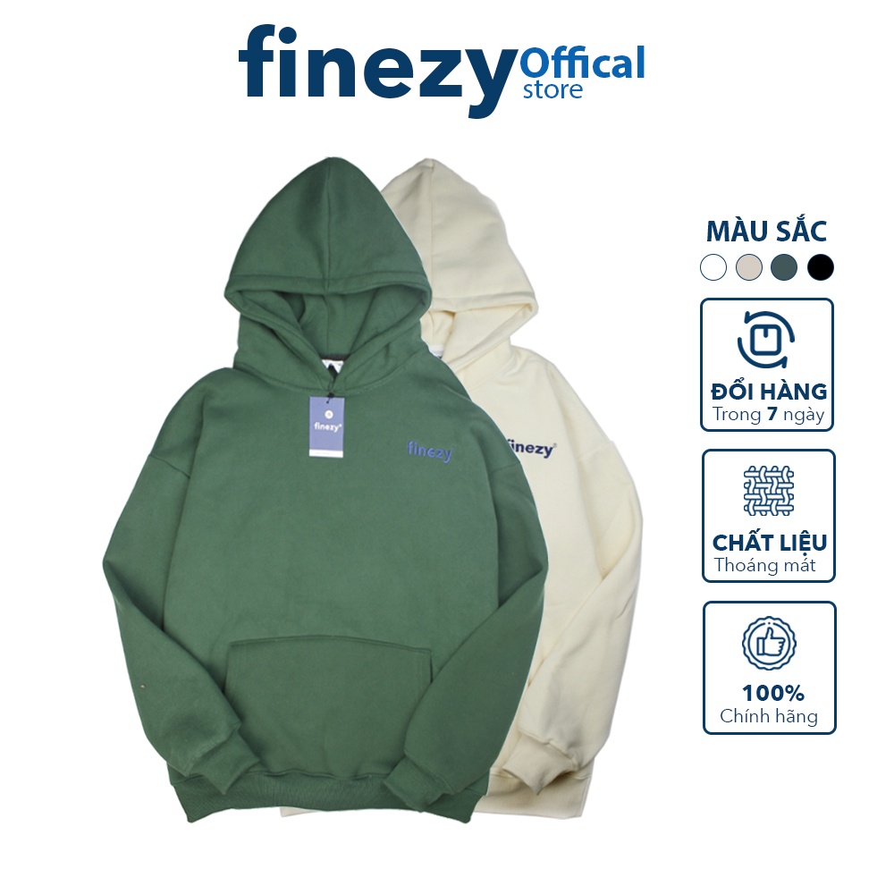 Áo hoodie nam nữ Unisex form rộng, vải nỉ bông cotton dày dặn, 2 màu trẻ trung, thêu logo Finezy