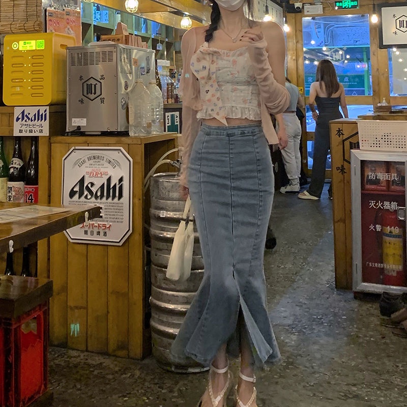 COZOK Chân váy dài lưng cao phối bèo thiết kế thanh lịch cho nữ