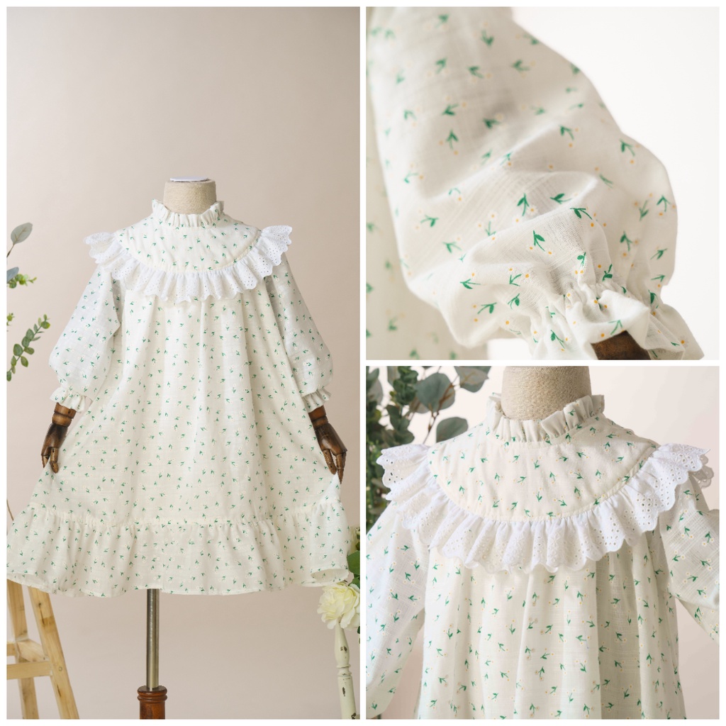 Váy Bé Gái Thiết Kế Sara Màu Trắng Họa Tiết Hoa BEBAE KIDSWEAR