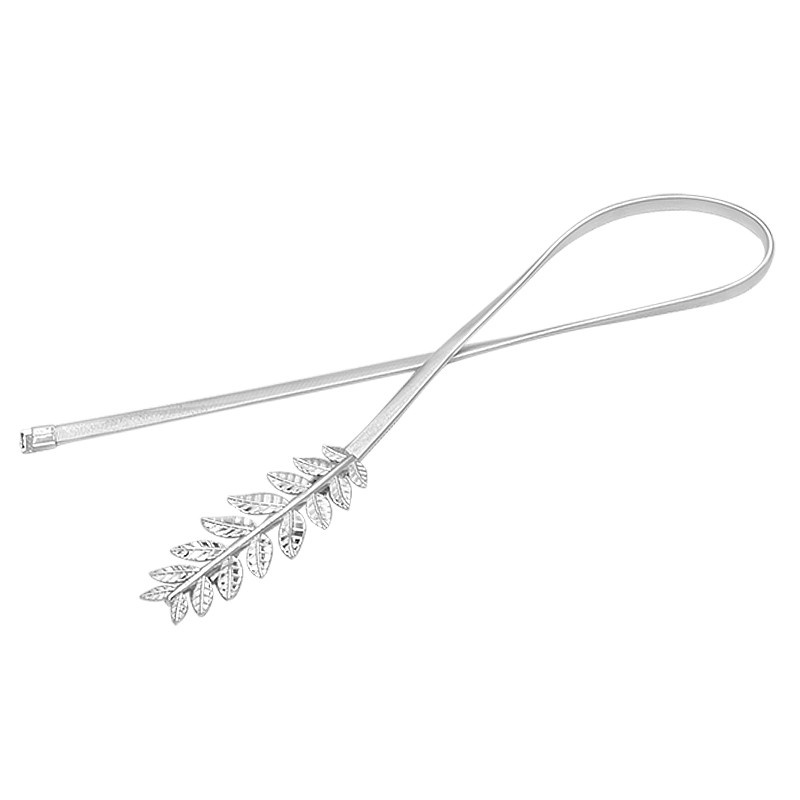 Thắt Lưng Co Giãn Khóa Kim Loại Hình Chiếc Lá Màu Vàng Bạc/Bạc Dành Cho Nữ