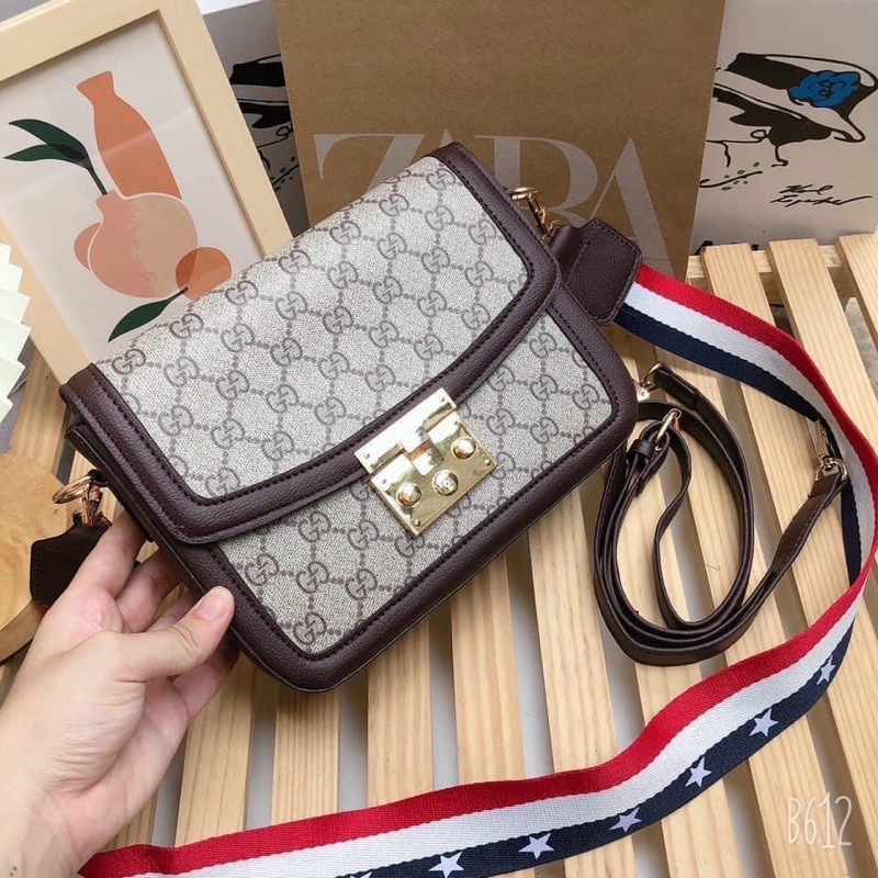 Túi xách nữ  𝑭𝑹𝑬𝑬𝑺𝑯𝑰𝑷  Túi đeo chéo Gucci sách tay có 2 ngăn đựng tiền,điện thoại (nữ tính,sang trọng) TSN 9087