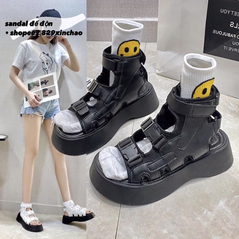 SANDAL ĐẾ ĐỘN 🚒 3cm đế 🚛 sandal da 🛵 dép cao / giày ulzzang (ảnh thật cạnh)