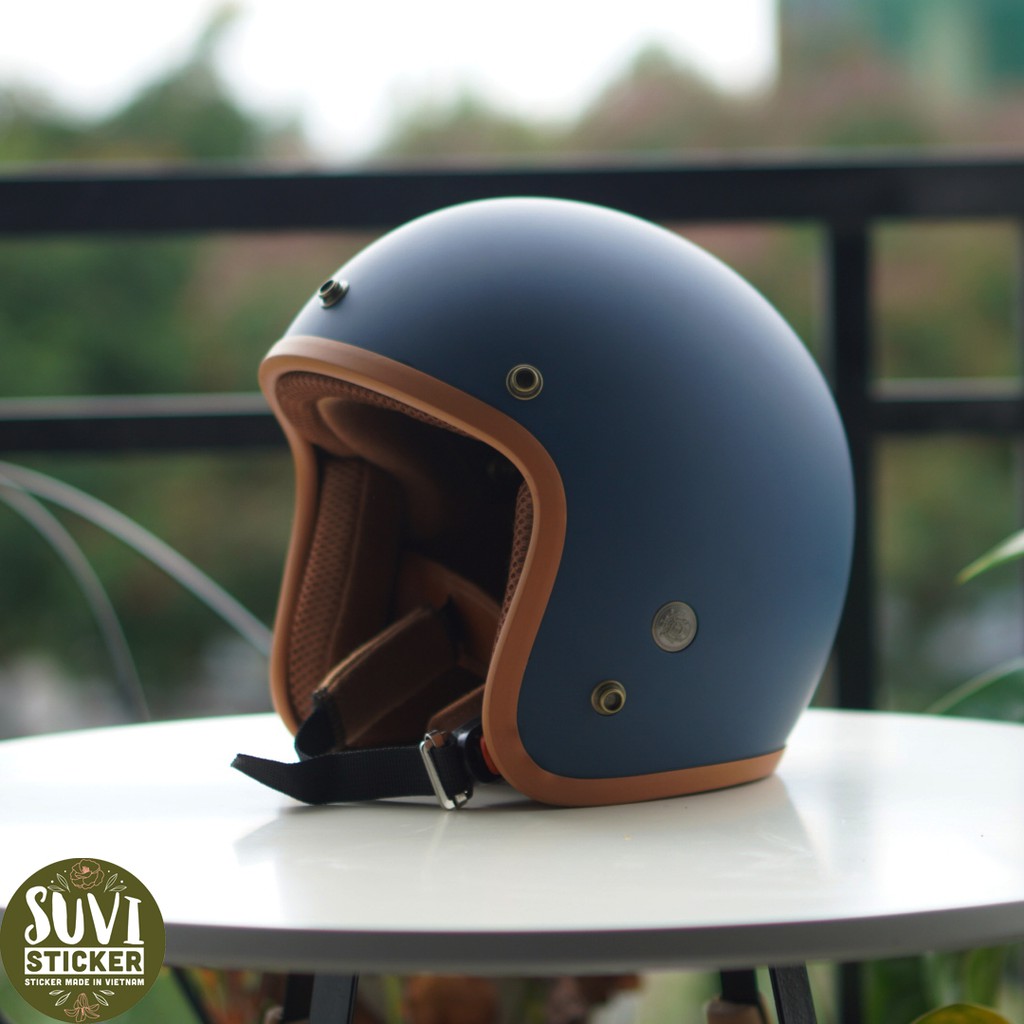 Mũ bảo hiểm 3/4 đầu SRT Classic viền nâu, lót màu cao cấp - tặng kèm bộ sticker