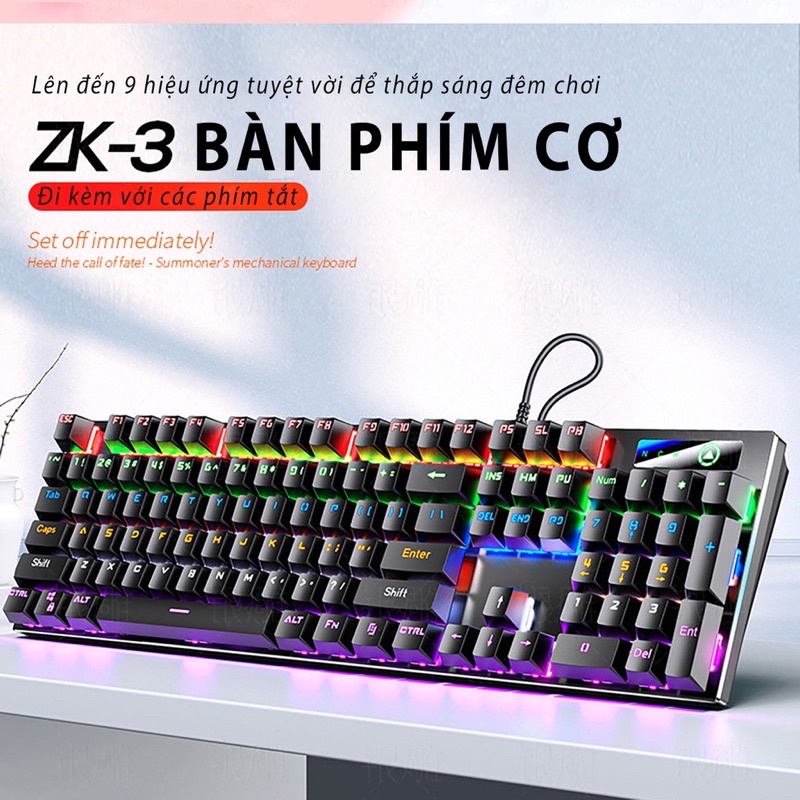 Bàn Phím Cơ Có Dây Gaming YINOIAO ZK3 87 Và 104 Nút LED Nhiều Hiệu Ứng Ánh Sáng Cao Cấp Sử Dụng Cho Máy Tính PC Laptop