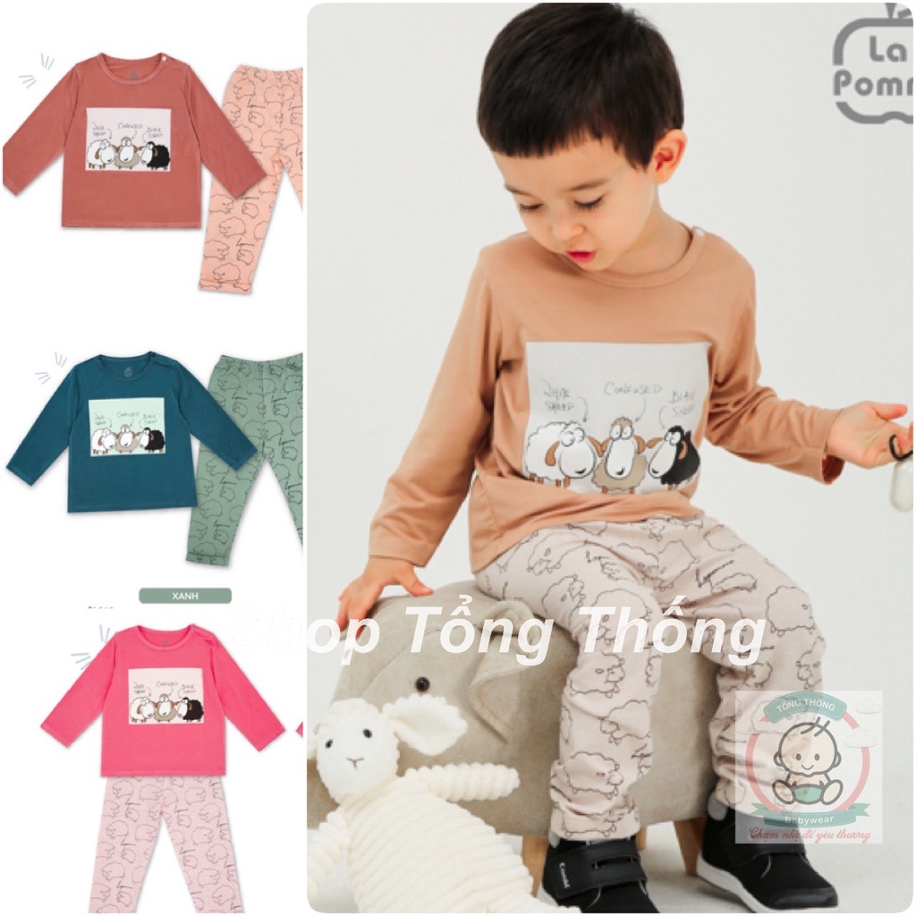 Bộ La Pomme dài tay vải Bamboo cao cấp mềm mịn thoáng mát thấm hút tốt in đàn cừu nhỏ cho bé trai bé gái SL205