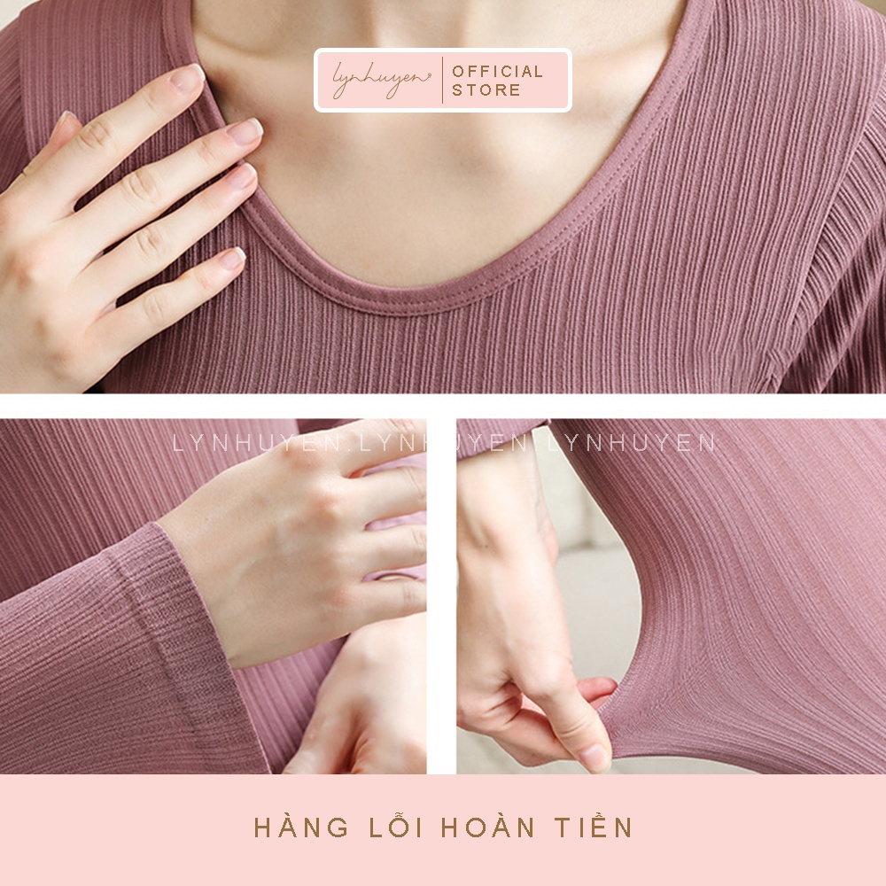 Đồ Bộ Mặc Nhà Nữ Giữ Nhiệt Len Tăm Lynhuyen B001