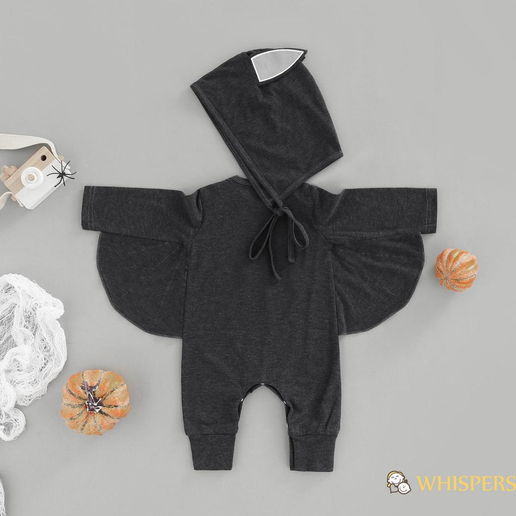 Bộ Áo Liền Quần Tay Dài Cổ Tròn In Chữ Và Hình Quả Bí Ngô Kèm Mũ Tai Cánh Dơi Thời Trang Halloween Cho Bé Trai Và Gái
