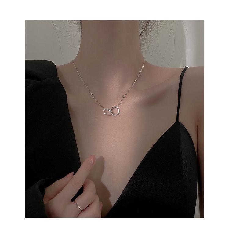Dây chuyền mặt hình hai chiếc nhẫn lồng vào nhau phong cách thời trang Harajuku kiểu dáng đơn giản