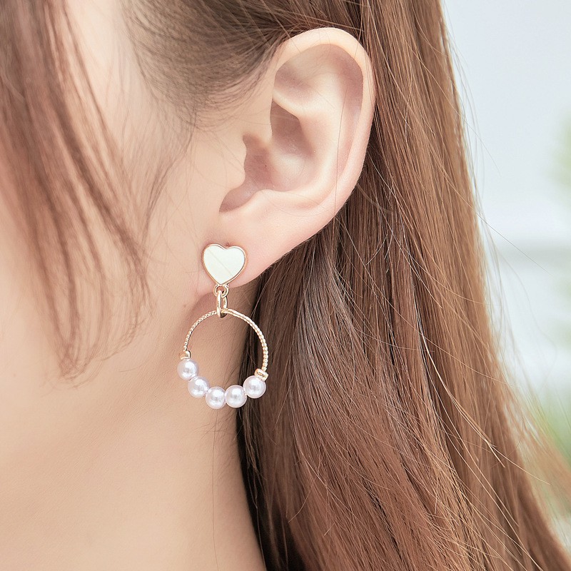 Bông Tai Trái Tim Đính Ngọc Trai Xinh Xắn Cho Nữ