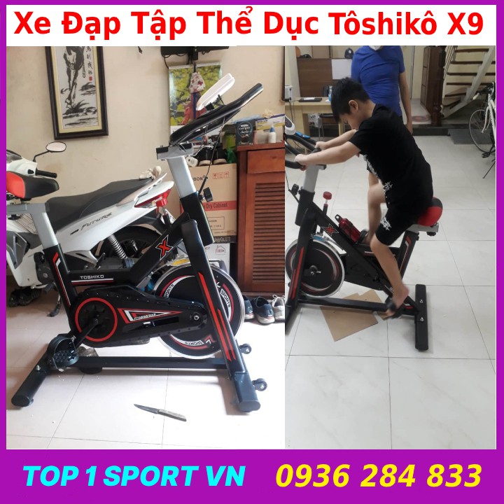 Máy đạp xe đạp tập thể dục thể thao gym Tôshikô X8 tặng má phanh dự phòng + cảm biến nhịp tim + đồng hồ + bình nước spot