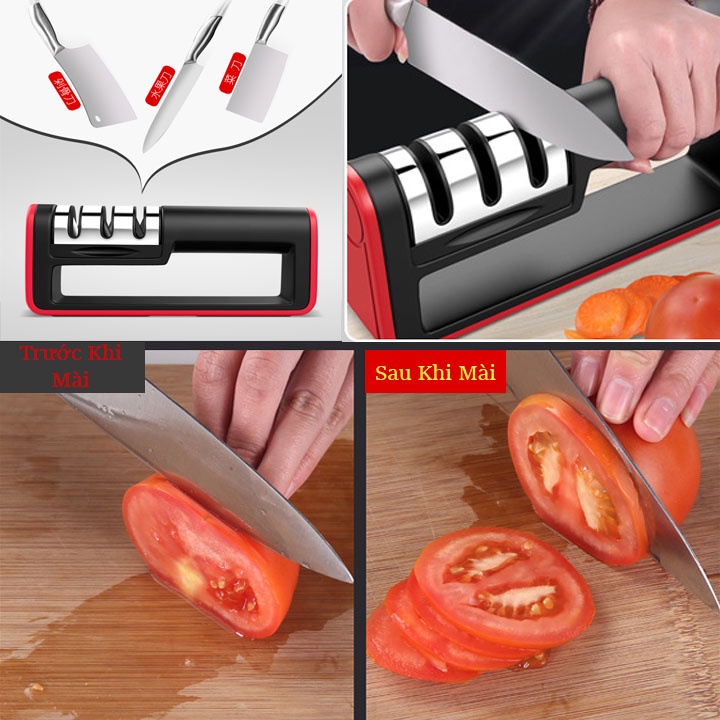 Dụng Cụ Mài Dao Kéo Siêu Sắc, Cây Mài Dao Cầm Tay 3 Rãnh, Bộ Dụng Cụ Nhà Bếp Cao Cấp (Đi Kèm Đồ Nạo Rau Củ)