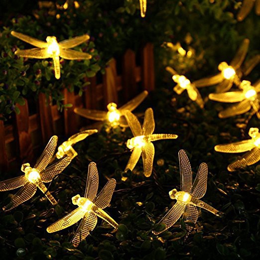 Bộ dây đèn 20 LED trang trí hình chuồn chuồn năng lượng mặt trời chống thấm nước
