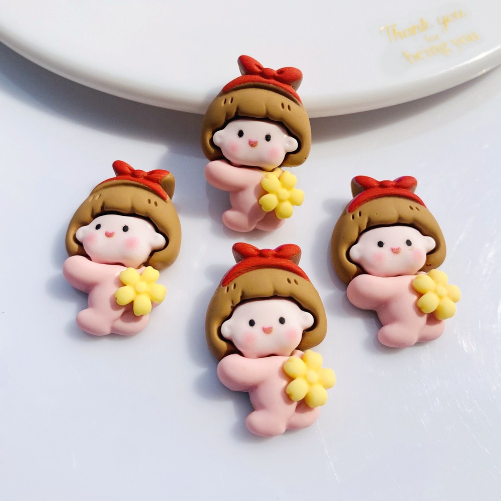 Set 10 Phụ Kiện Kẹp Tóc/Điện Thoại Bằng Nhựa Resin Hình Chú Gấu/Ếch/Bé Gái Dễ Thương DIY