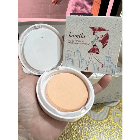 1 hộp phấn nền siêu mịn lâu trôi Bamila City giàu ẩm cả ngày, có bông tán, gương Hàn