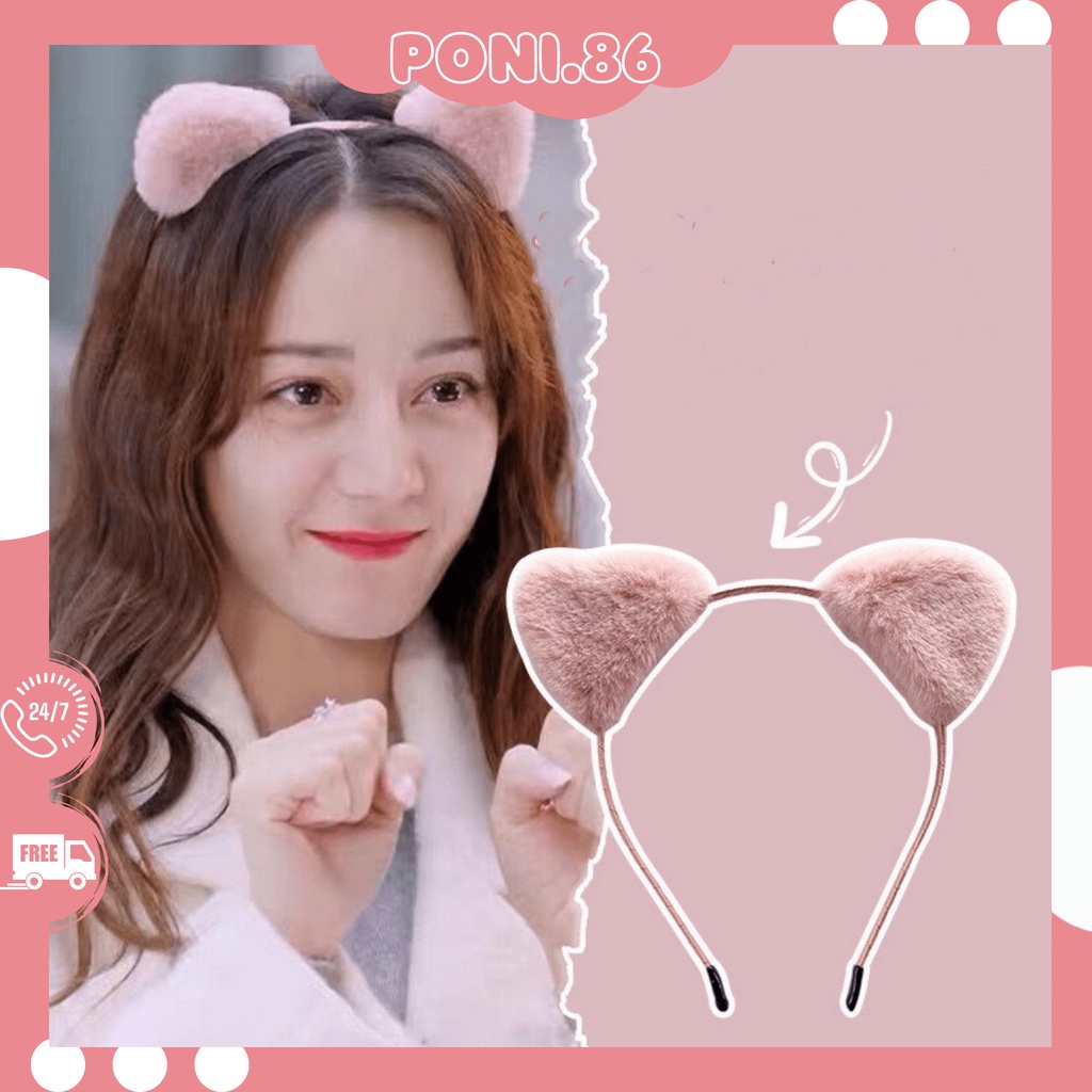 Băng đô cài tóc tai mèo mini lông mịn thiết kế đơn giản sang chảnh phong cách Hàn Quốc
