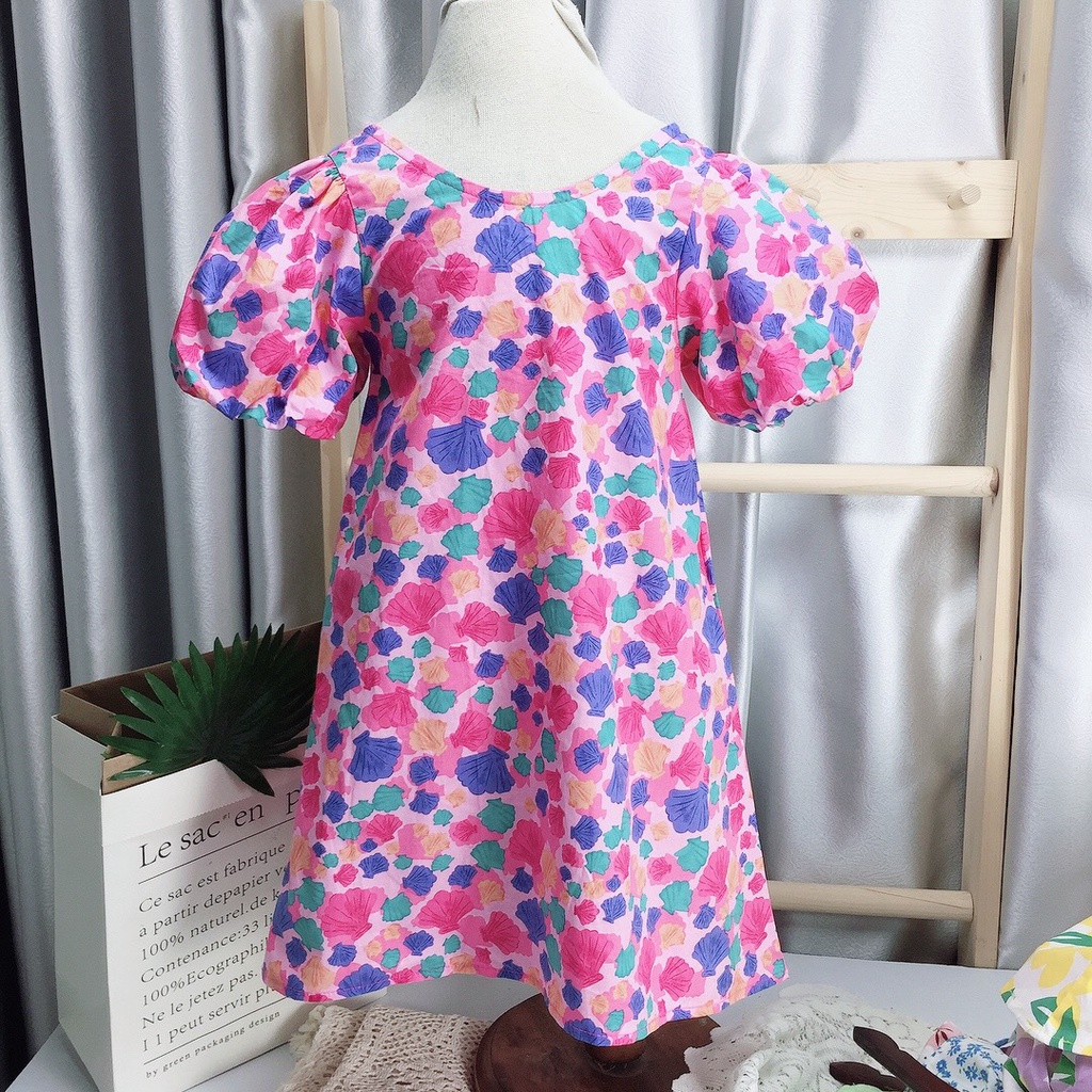 Váy Cho Bé Gái Hml (12-42KG) Chất Thô Hàn Suông Tay Phồng Mềm Mát, Đầm Bé Gái Size Đại 1-10 Tuổi Mã A26