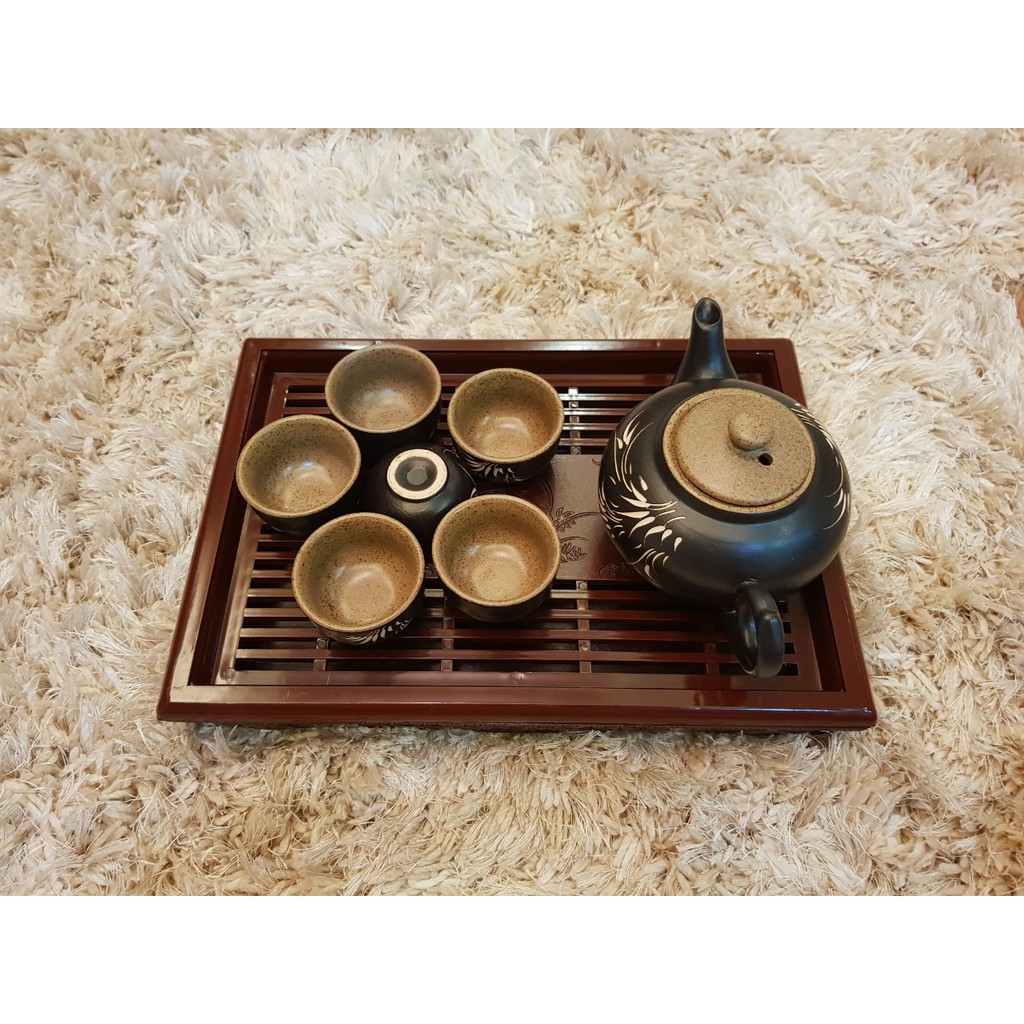 COMBO bộ ấm chén @ đen + KHAY NHỰA