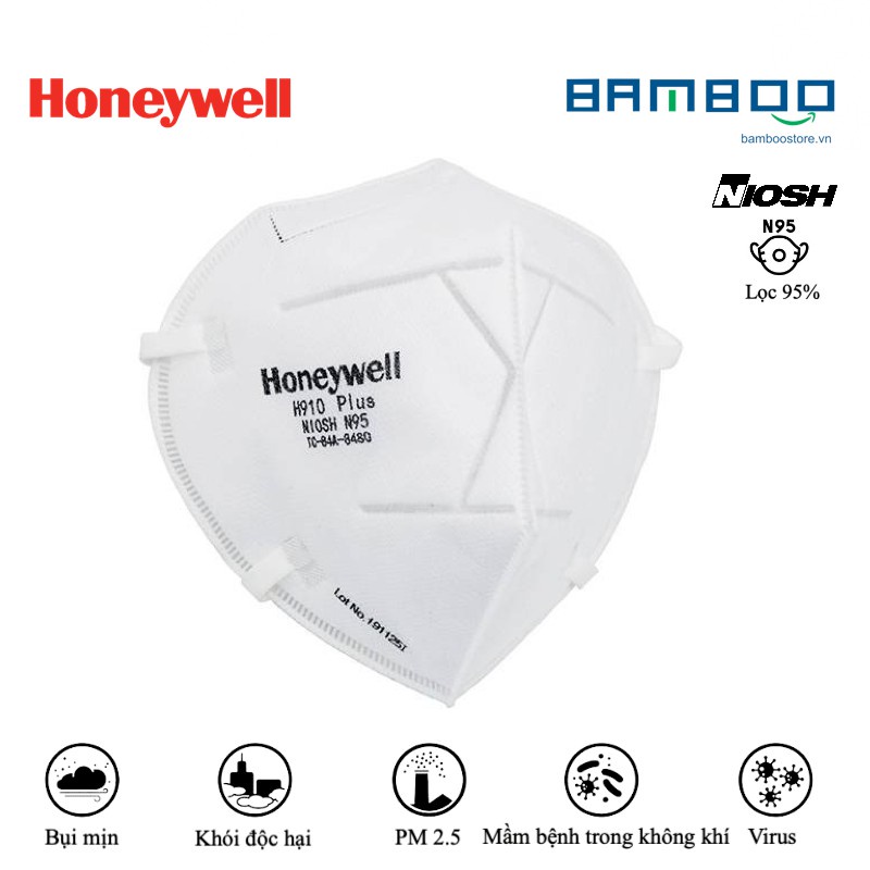 Khẩu trang N95 Honeywell H910 Plus Tiêu chuẩn NOISH Hoa Kỳ Kháng khuẩn-lọc bụi mịn,Bộ y tế khuyên dùng CHÍNH HÃNG(1 CÁI)