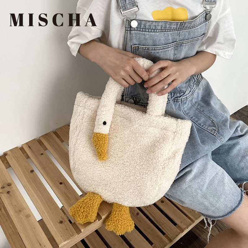 Mischa Túi Đeo Chéo Lông Cừu Nhân Tạo Hình Con Ngỗng Hoạt Hình Đáng Yêu Sáng Tạo Có Thể Điều Chỉnh Được