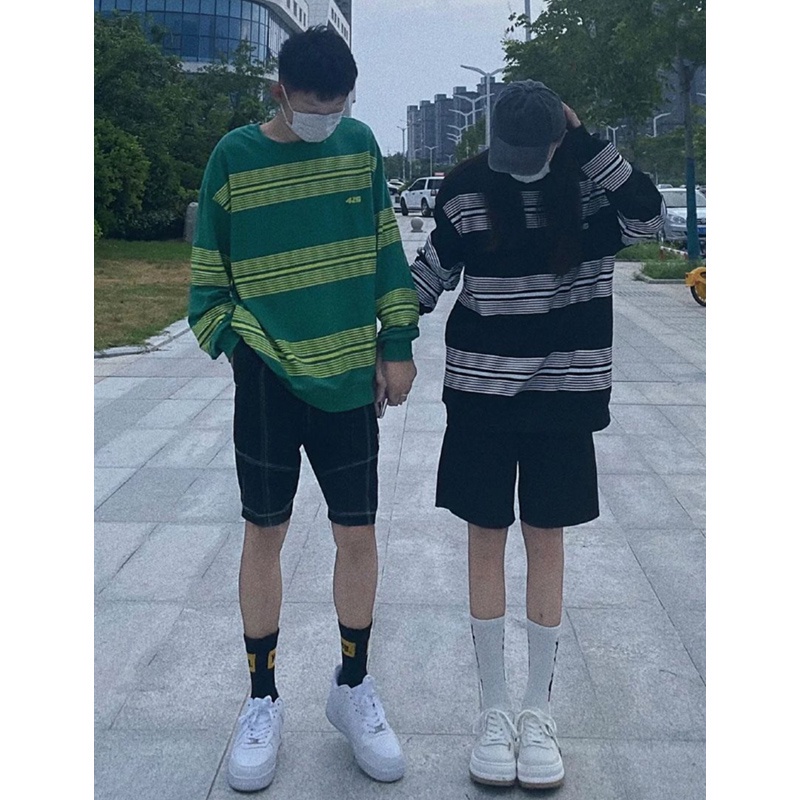 Áo sweater cặp đôi nam nữ kẻ sọc ngang 2021, áo đôi thu đông nam nữ chất đẹp - Hàng mới về