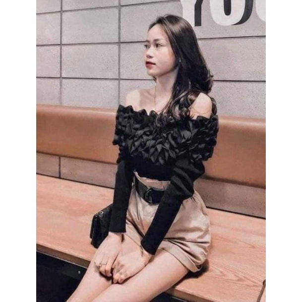 Áo len tăm trễ vai bèo 2 màu cho nữ